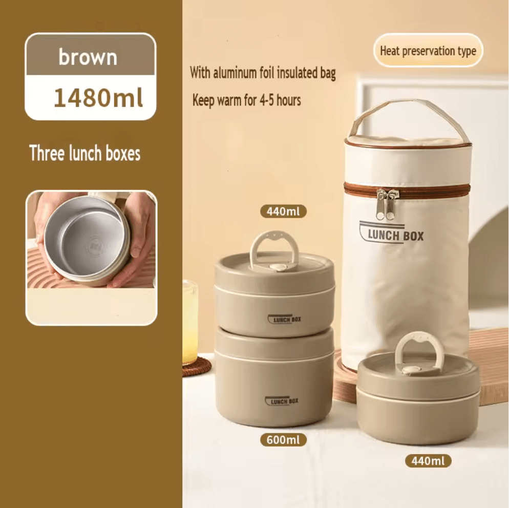 Stainless Steel Insulated Bento Lunch Box Set (1480ml) with Thermal Carry Bag