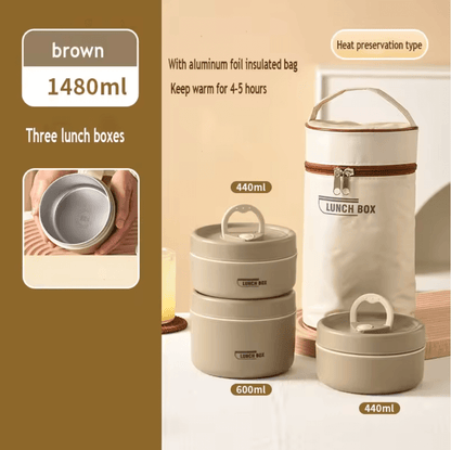 Stainless Steel Insulated Bento Lunch Box Set (1480ml) with Thermal Carry Bag