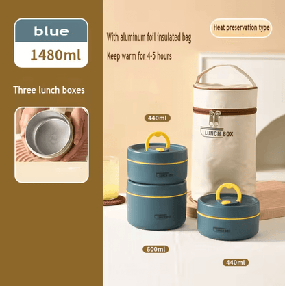 Stainless Steel Insulated Bento Lunch Box Set (1480ml) with Thermal Carry Bag