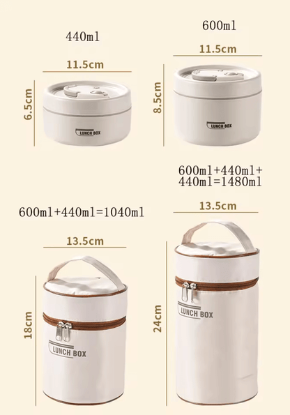 Stainless Steel Insulated Bento Lunch Box Set (1480ml) with Thermal Carry Bag
