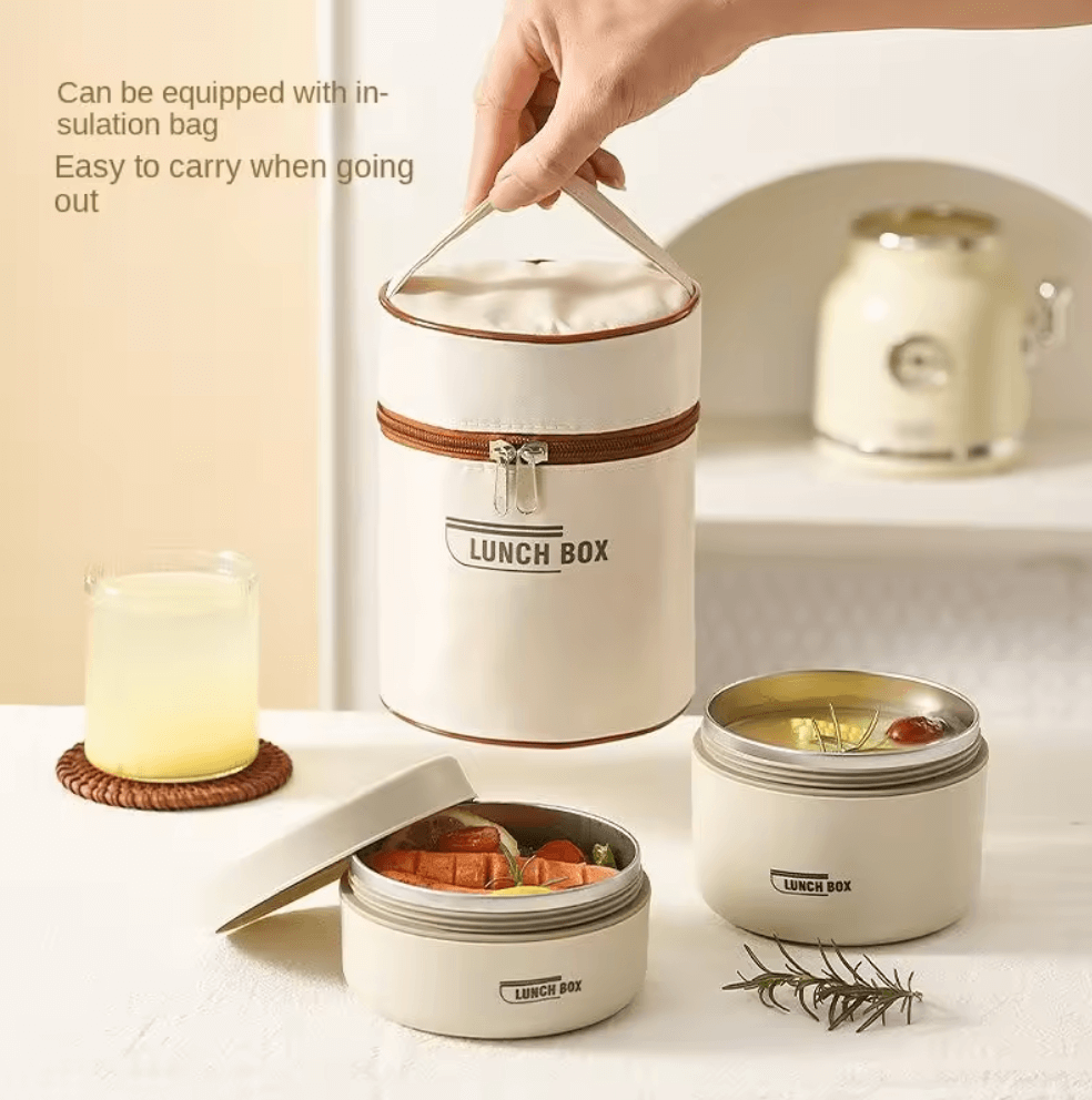 Stainless Steel Insulated Bento Lunch Box Set (1480ml) with Thermal Carry Bag
